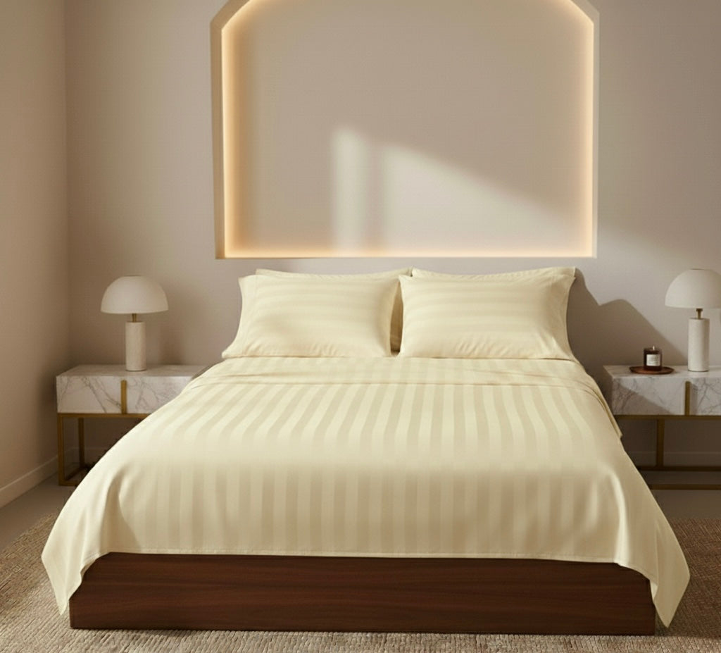 Amaré Élan — Butter Glow Striped 550 TC Bedsheet