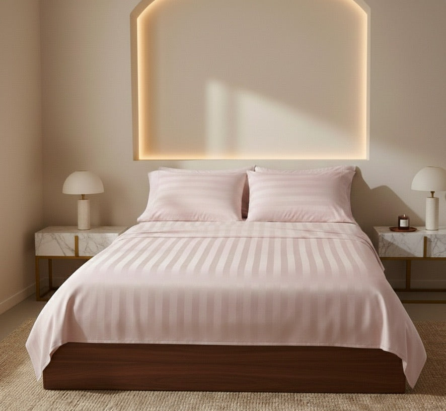 Amaré Élan — Blush Veil Striped 550 TC Bedsheet