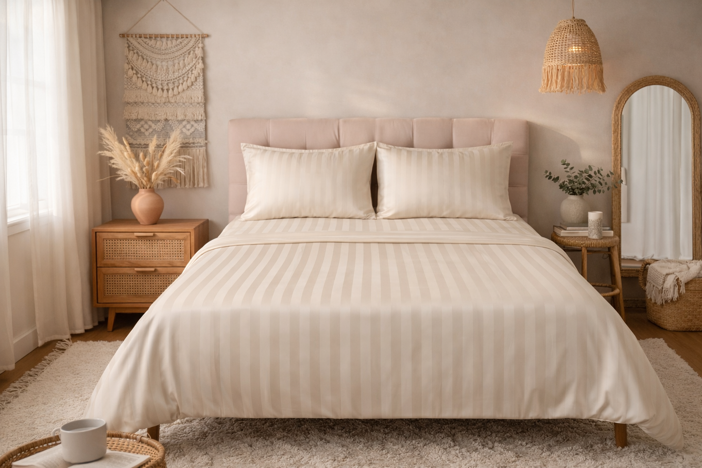 Amaré Élan — Warm Taupe Striped 550 TC Bedsheet