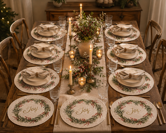 Winterberry Wreath Braided Placemats - Pack Of 8 (15") | 100% Cotton – Amaré Living