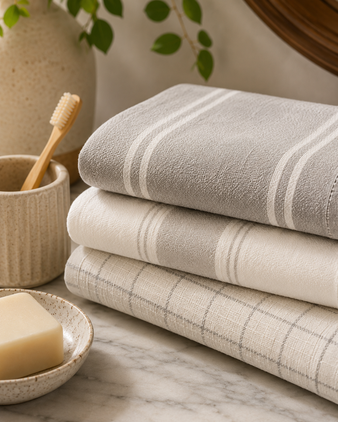 Serene Stripes Quick Dry Hand Towels - Pack Of 3 (20" x 28") | 100% Cotton – Amaré Living