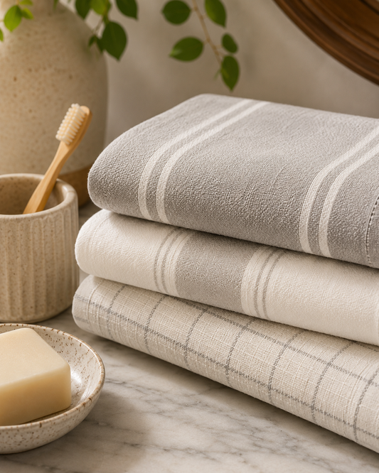Serene Stripes Quick Dry Hand Towels - Pack Of 3 (20" x 28") | 100% Cotton – Amaré Living