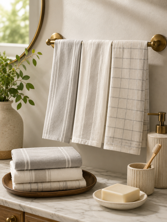 Serene Stripes Quick Dry Hand Towels - Pack Of 3 (20" x 28") | 100% Cotton – Amaré Living