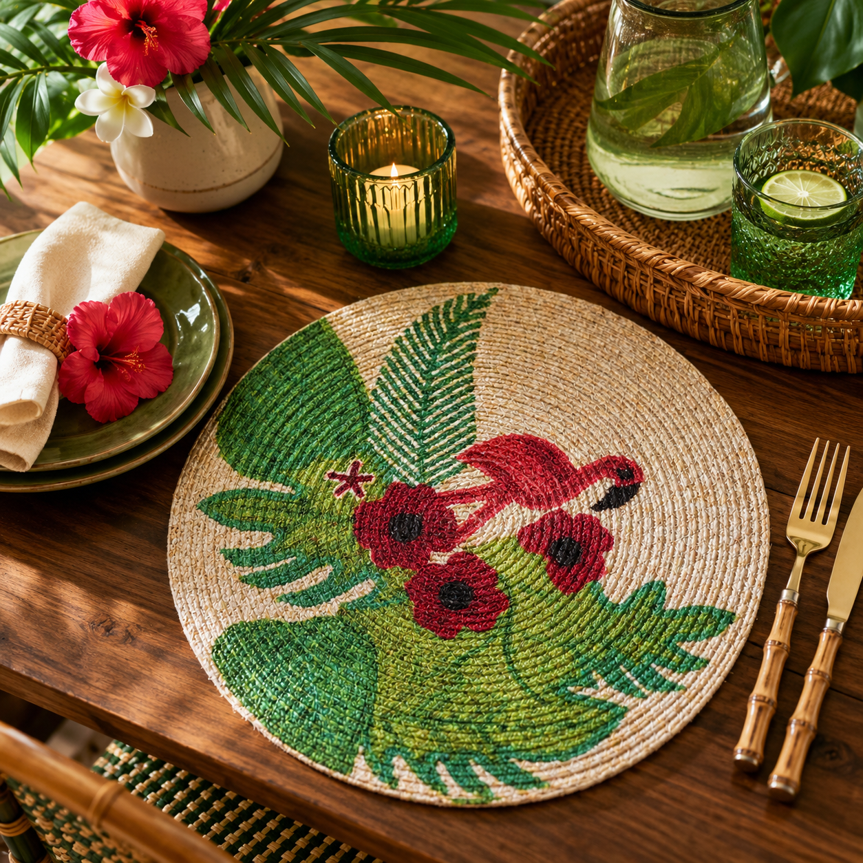 Tropical Bloom Braided Placemats - (15") | 100% Cotton – Amaré Living