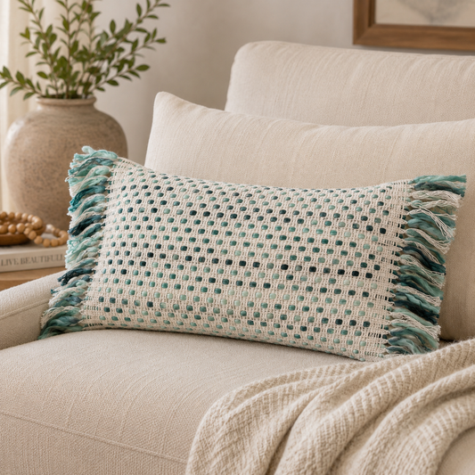 Coastal Weave Lumbar Cushion Cover (12" x 20") | Textured Cotton Blend – Amaré Living