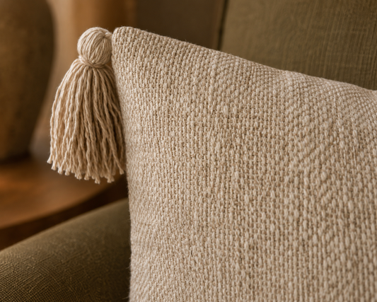 Nomad Tassel Cushion Cover (18" x 18") | Textured Cotton Blend – Amaré Living