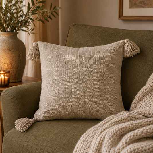 Nomad Tassel Cushion Cover (18" x 18") | Textured Cotton Blend – Amaré Living