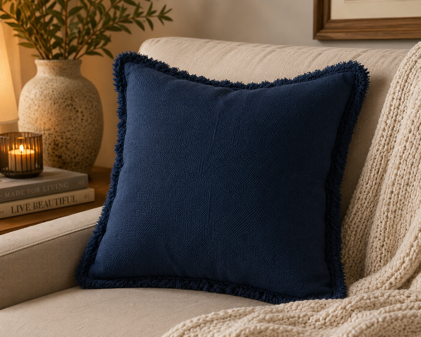 Midnight Fringe Cushion Cover (18" x 18") | Textured Woven Fabric – Amaré Living