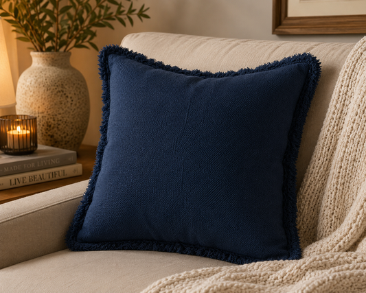 Midnight Fringe Cushion Cover (18" x 18") | Textured Woven Fabric – Amaré Living