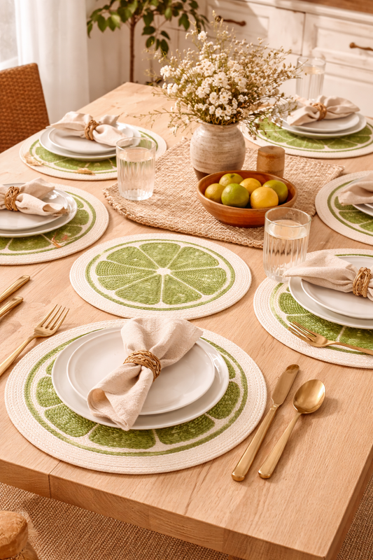 Citrus Lime Cotton Round Placemats– Modern Dining Table Mats | Amaré Living