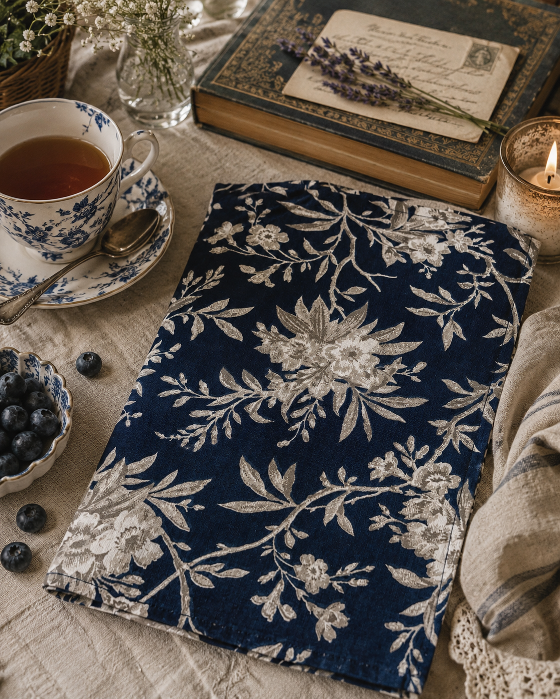 Midnight Bloom Styling Napkin (20" x 28") | 100% Cotton – Amaré Living