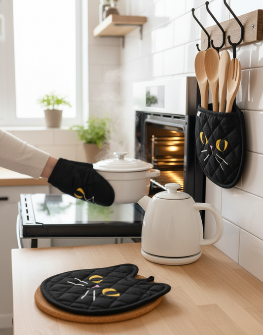 Black Cat Quilted Pot Holders – Pack of 2