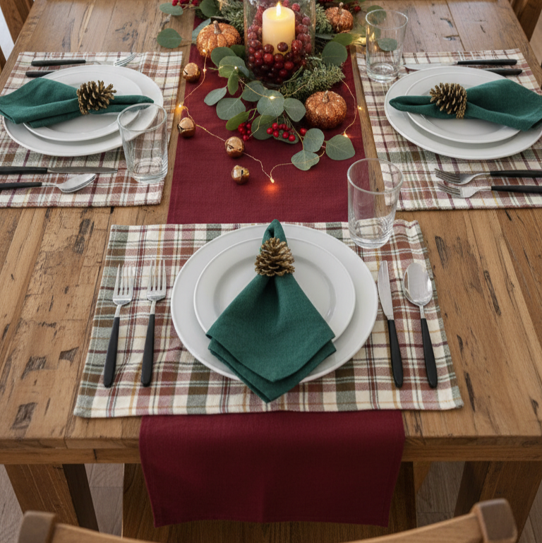 Autumn Plaid Cotton Placemats – Set of 6