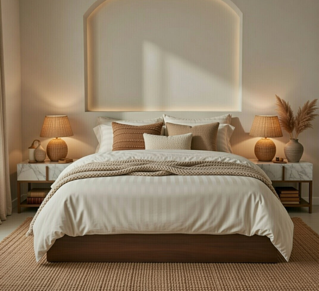 Amaré Élan — Soft Sand Striped 550 TC Bedsheet