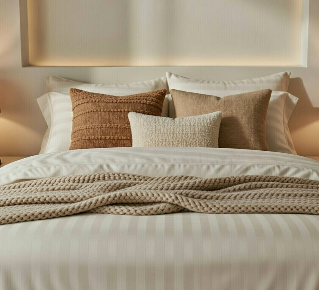 Amaré Élan — Soft Sand Striped 550 TC Bedsheet