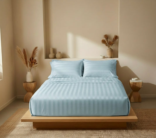 Amaré Élan — Powder Sky Striped 550 TC Bedsheet