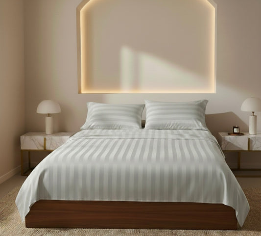 Amaré Élan — Steel Mist Striped 550 TC Bedsheet