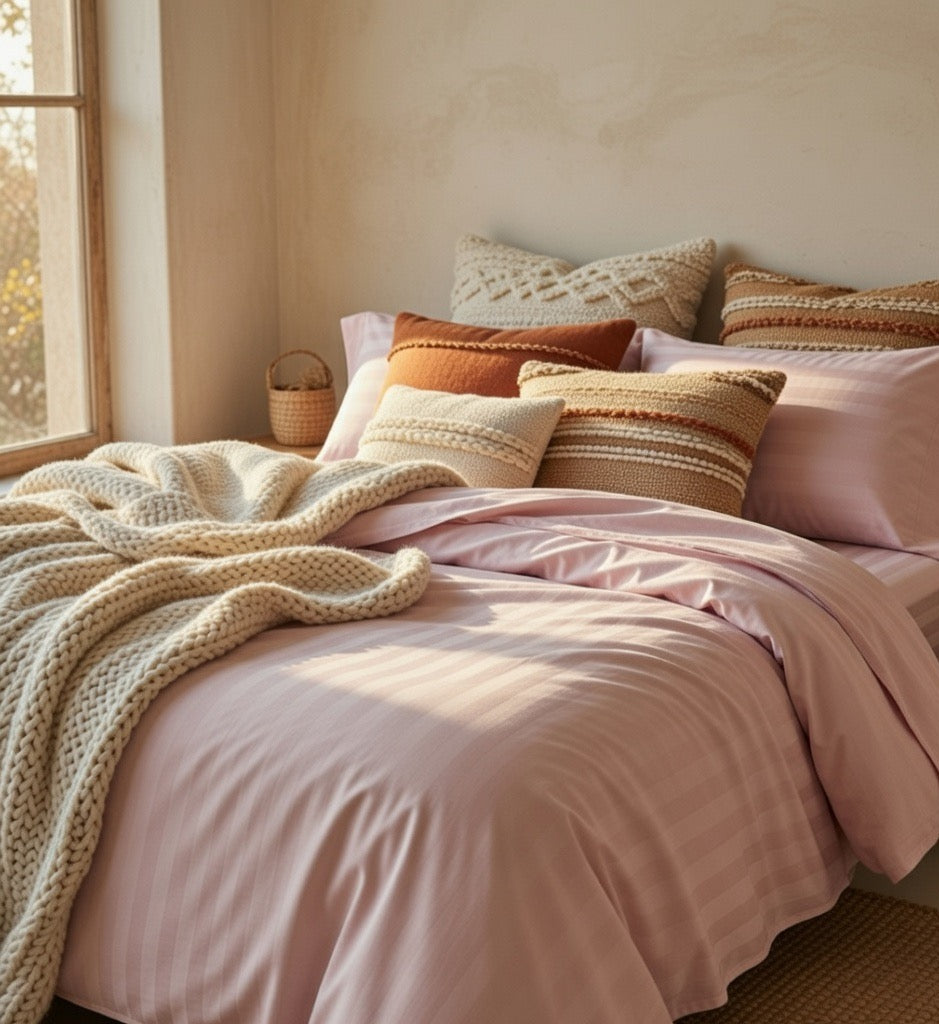 Amaré Élan — Blush Veil Striped 550 TC Bedsheet