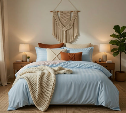 Amaré Élan — Powder Sky Striped 550 TC Bedsheet