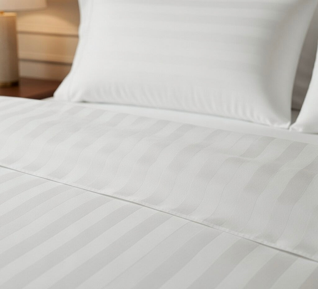 Amaré Élan — Pure White Striped 550 TC Bedsheet