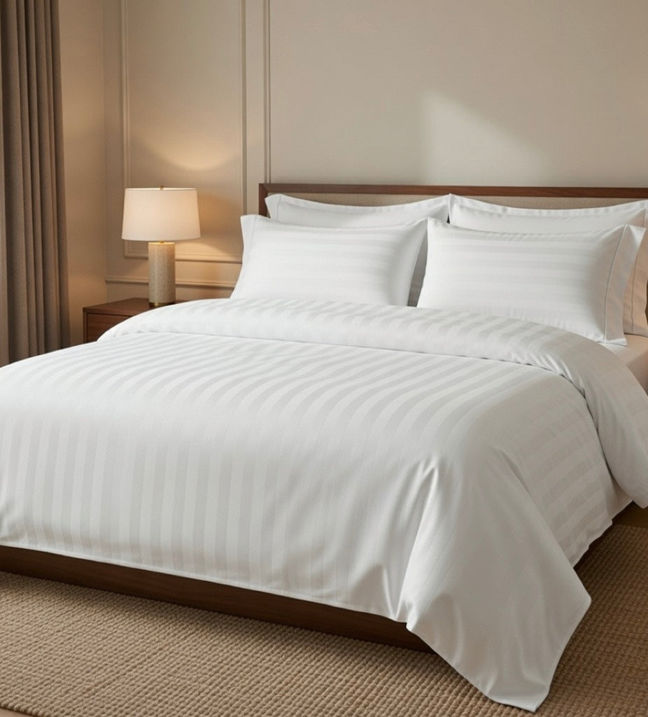 Amaré Élan — Pure White Striped 550 TC Bedsheet