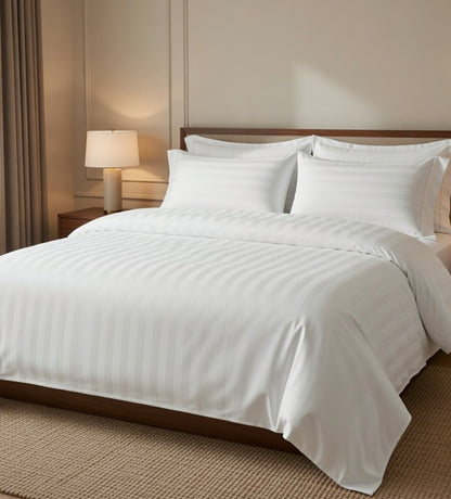 Amaré Élan — Pure White Striped 550 TC Bedsheet