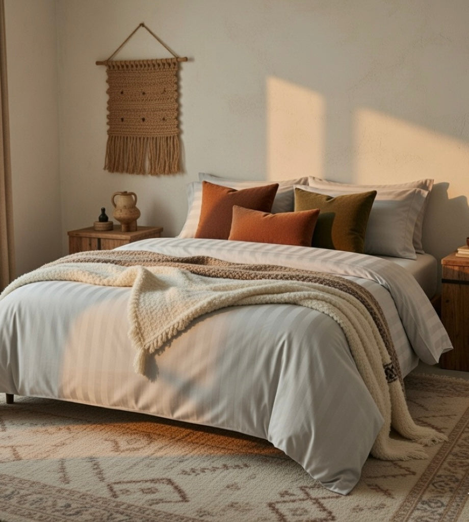 Amaré Élan — Steel Mist Striped 550 TC Bedsheet