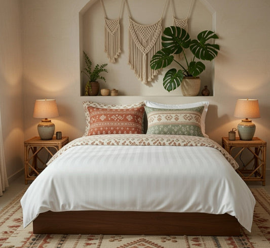 Amaré Élan — Pure White Striped 550 TC Bedsheet