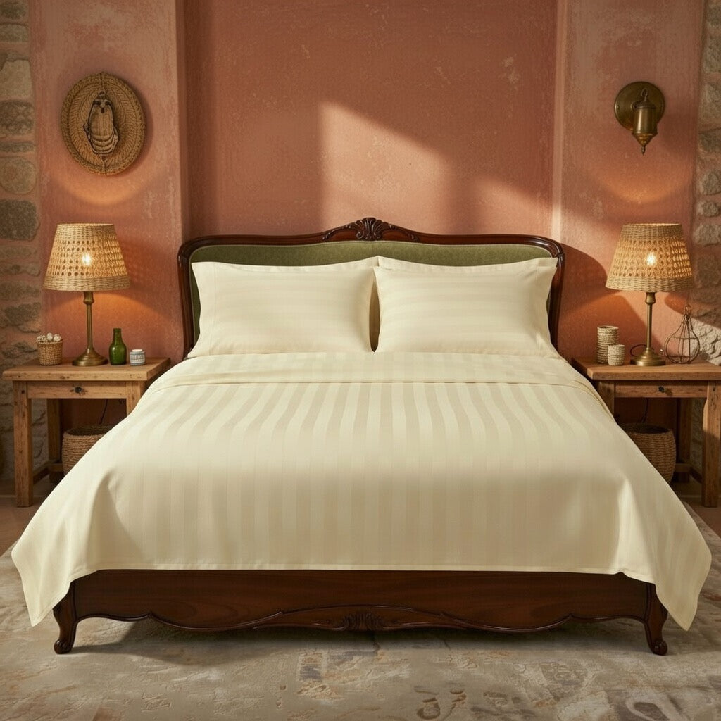 Amaré Élan — Butter Glow Striped 550 TC Bedsheet