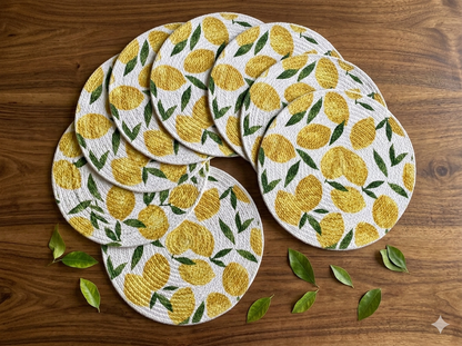Lemon Cotton Round Placemats – Citrus Dining Table Mats | Amaré Living