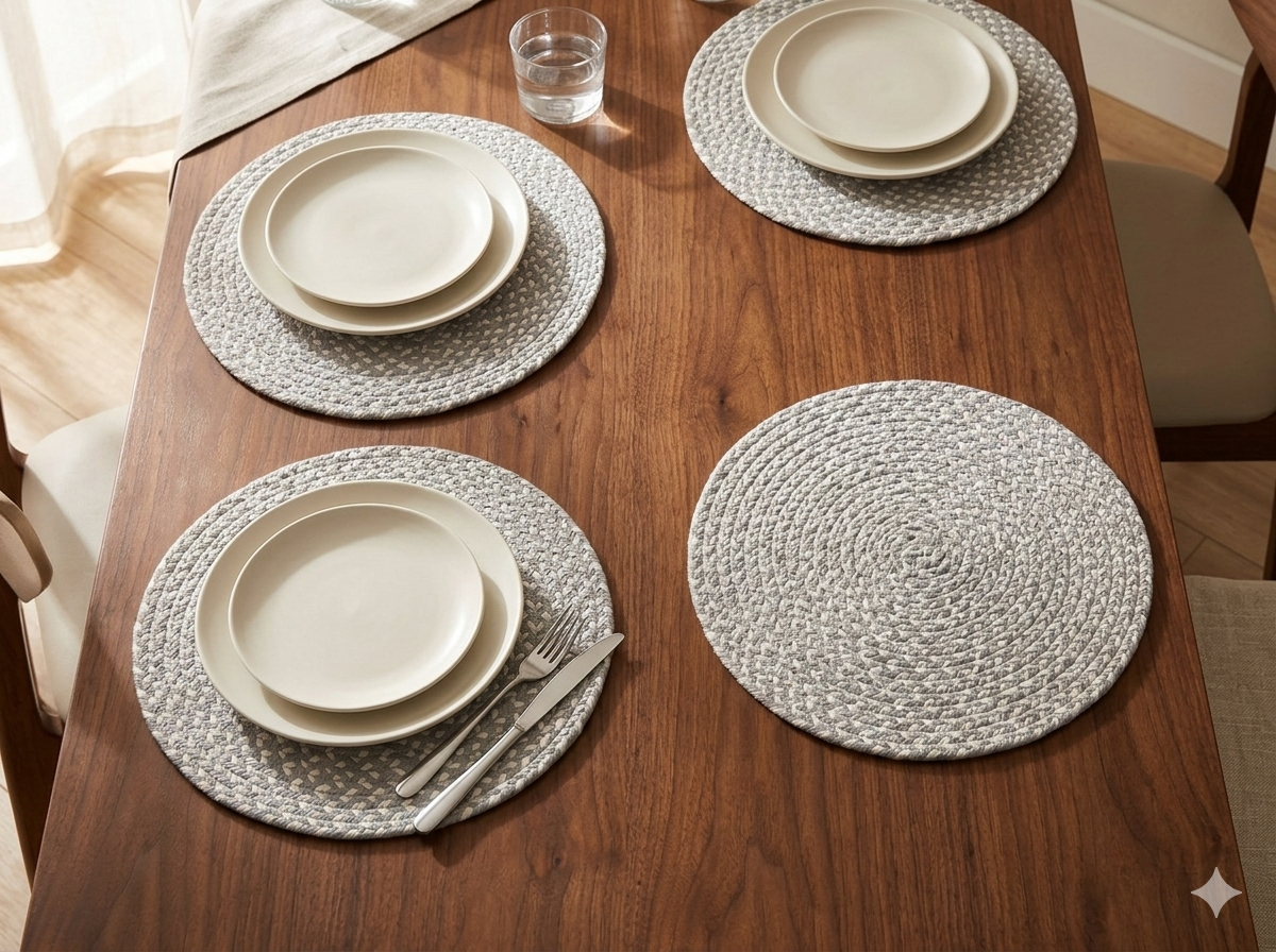 Pebble Weave Round Placemat Grey/White - Set Of 4  | Amaré Living
