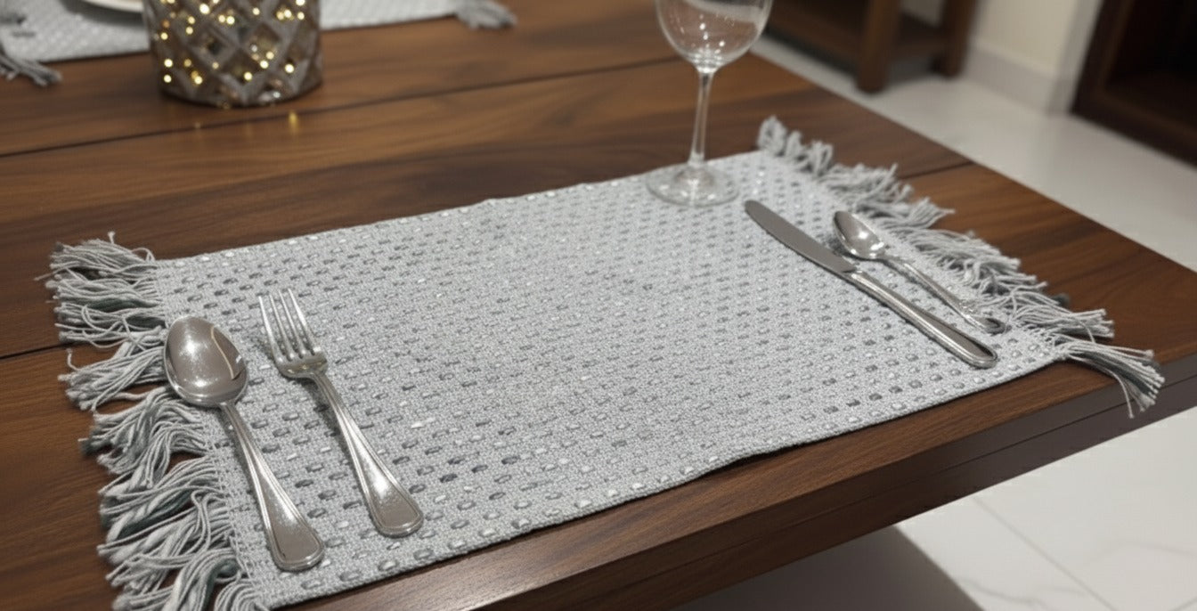 Silver Woven Fringe Placemats – Set of 4