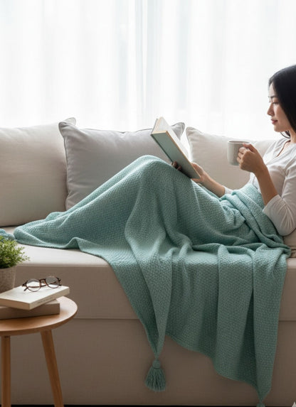 Misty Mint Waffle Throw