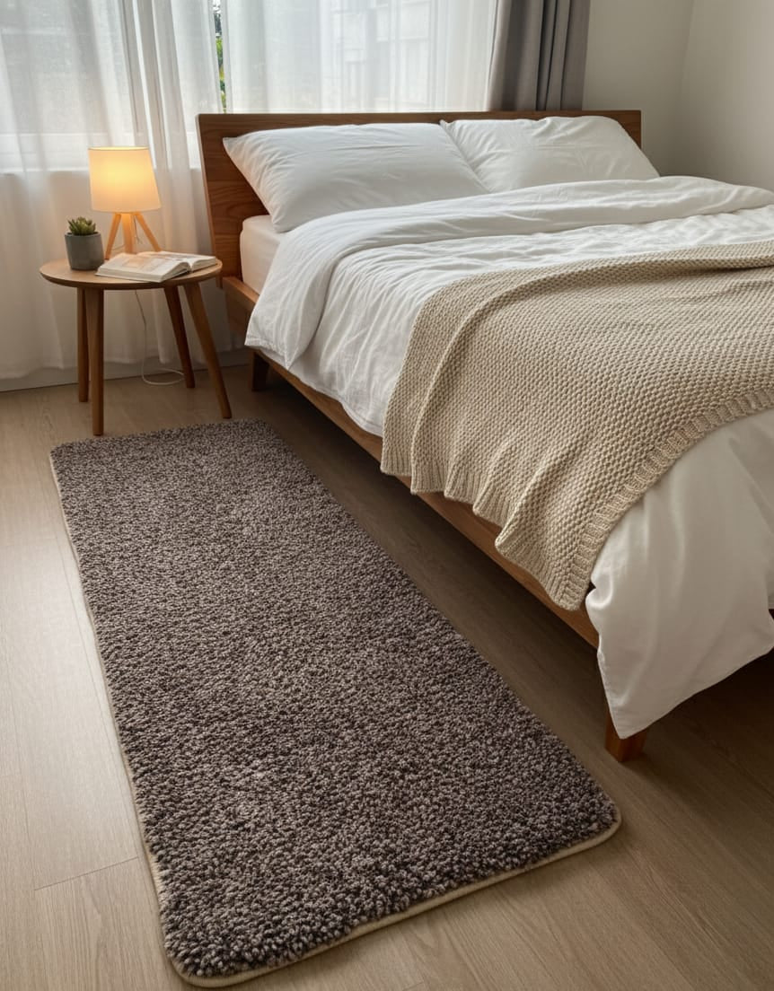 Mocha Textured Bedside Runner Rug