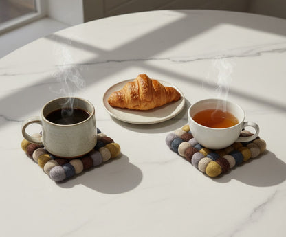 Café Whispers Wool Coasters – Set of 2