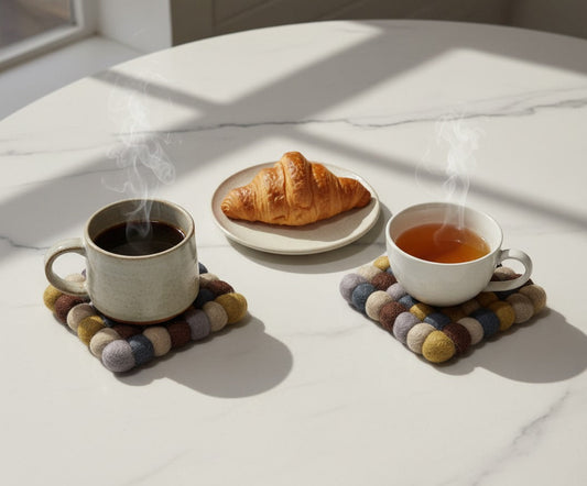 Café Whispers Wool Coasters – Set of 2