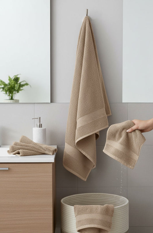 Beige Cotton Towel Set of 6