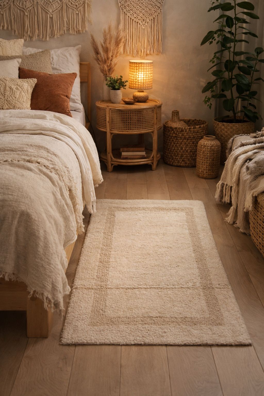 Solace Handwoven Cotton Bedside Rug - Warm Ivory