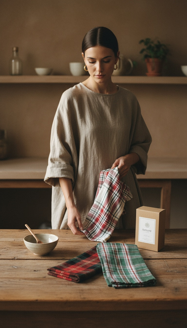 Reversible Holiday Plaid Kitchen Towel Set of 3