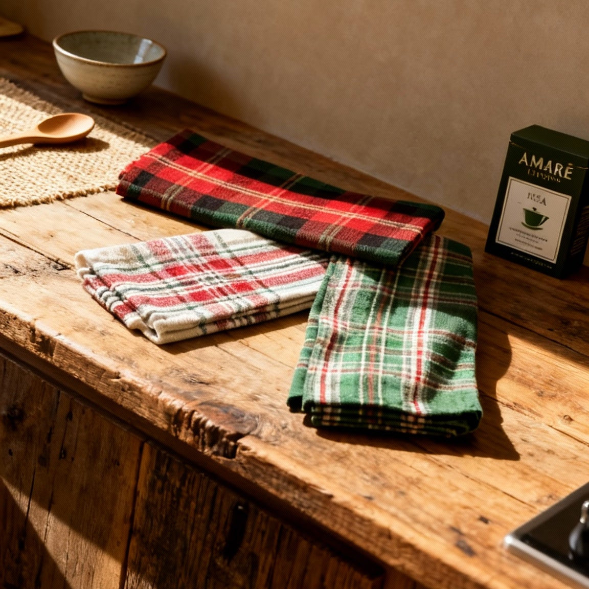 Reversible Holiday Plaid Kitchen Towel Set of 3