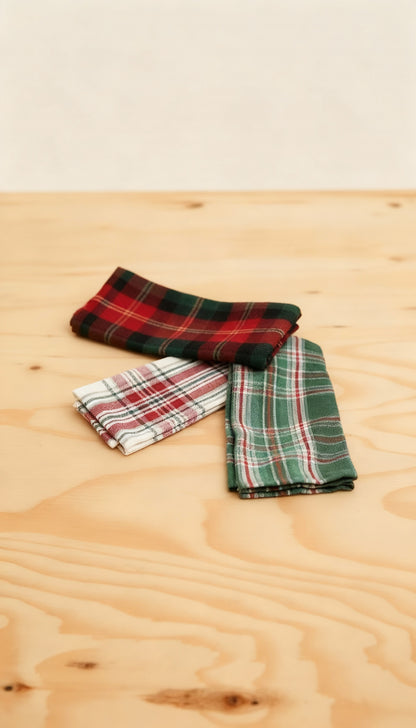 Reversible Holiday Plaid Kitchen Towel Set of 3
